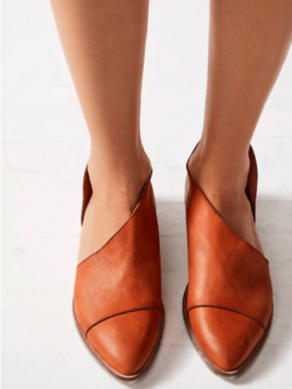 Free People Royale Flat Cognac Leather Asymmetrical Pointed Flats